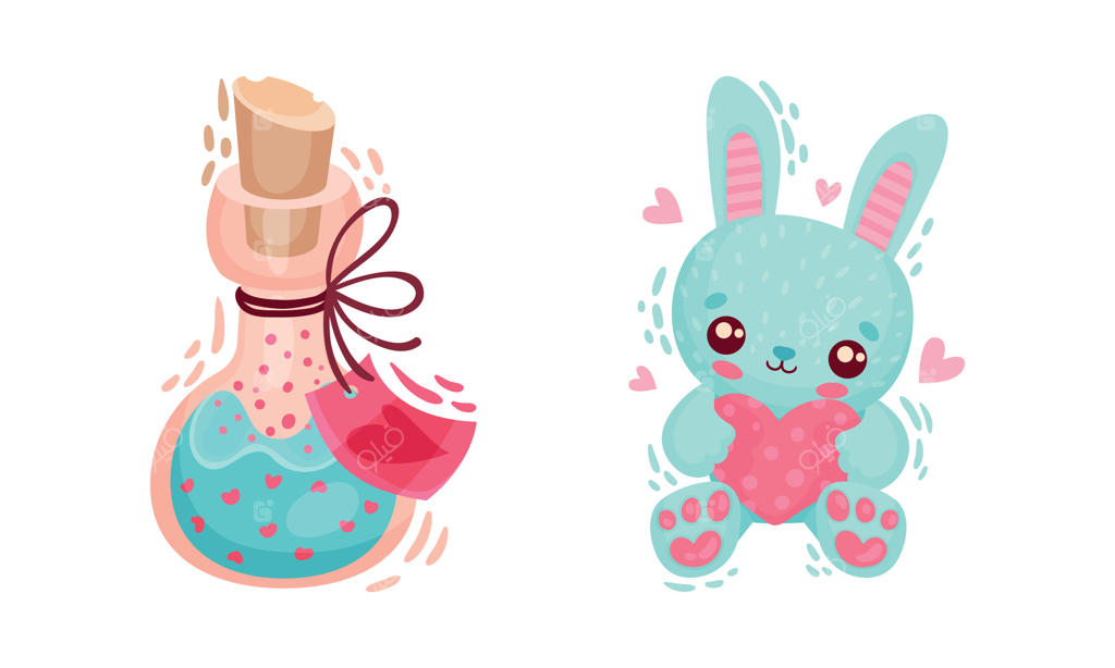 خرگوش با قلب و شیشه اکسیر به عنوان نشان روز ولنتاین مقدس