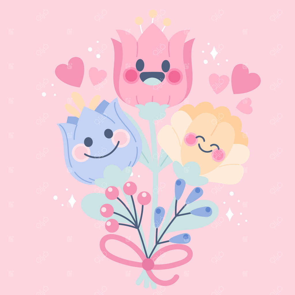 نقاشی دستی گل با چهره خندان