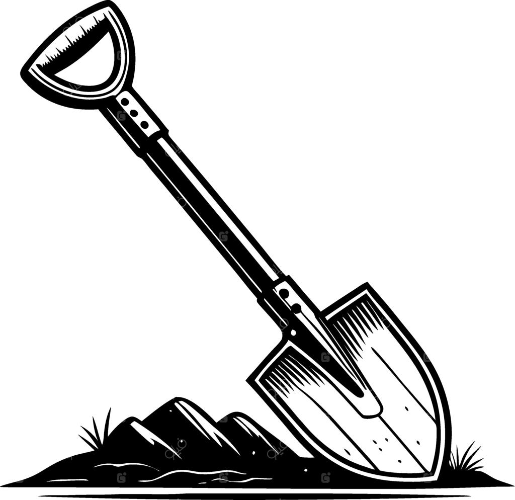 بیل در حال کندن خاک، سنگ و چمن برای باغبانی و محوطه‌سازی