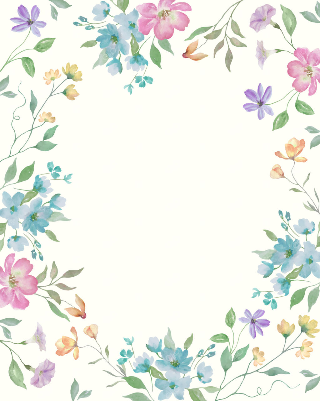 قاب آبرنگی با گل‌های رنگارنگ. تصویرسازی دست‌کشیده.