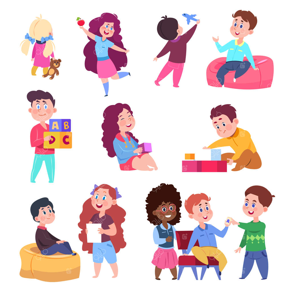 کودکان خردسال در حال بازی با اسباب‌بازی‌ها و گفتگو