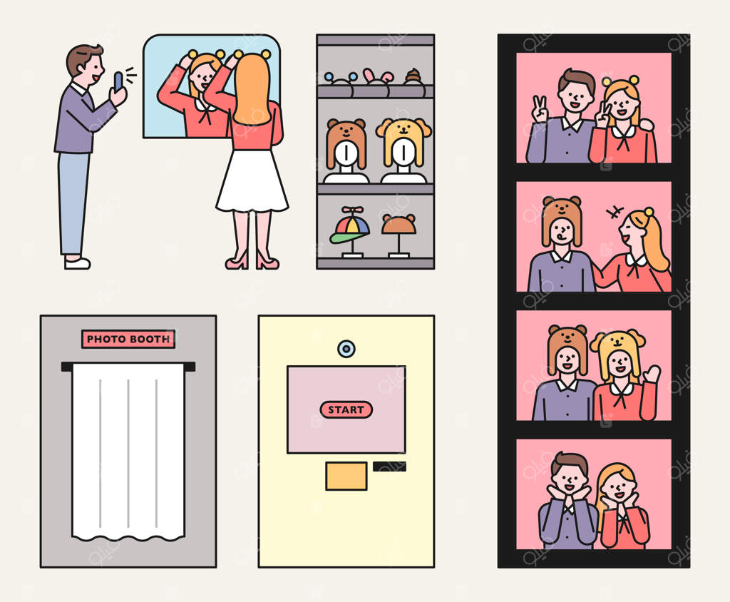 زوج‌ها در غرفه عکس: عکس‌های فوری با کلاه‌گیس بامزه و ژست‌های بازیگوشانه