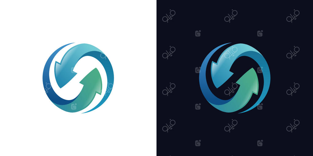 عناصر گرافیکی طراحی آیکون لوگوی دو فلش چرخان: نماد تازه‌سازی و استفاده مجدد
