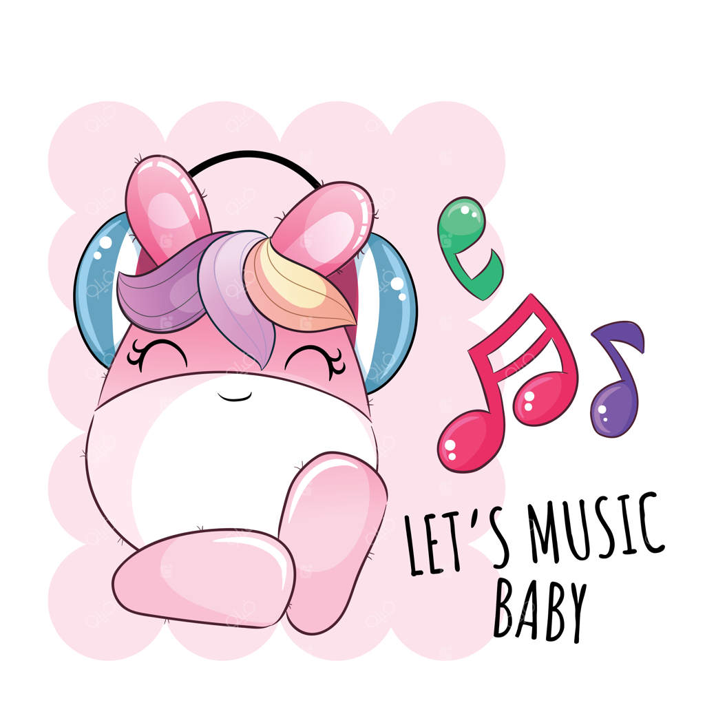 یونیکورن دوست‌داشتنی و خوشحال با موسیقی - تصویرسازی برای کودکان