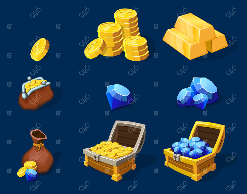 مجموعه‌ای از عناصر گنج کارتونی