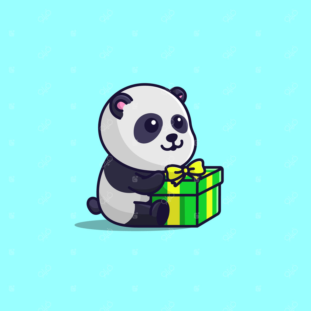 پاندای کارتونی بامزه با جعبه کادو