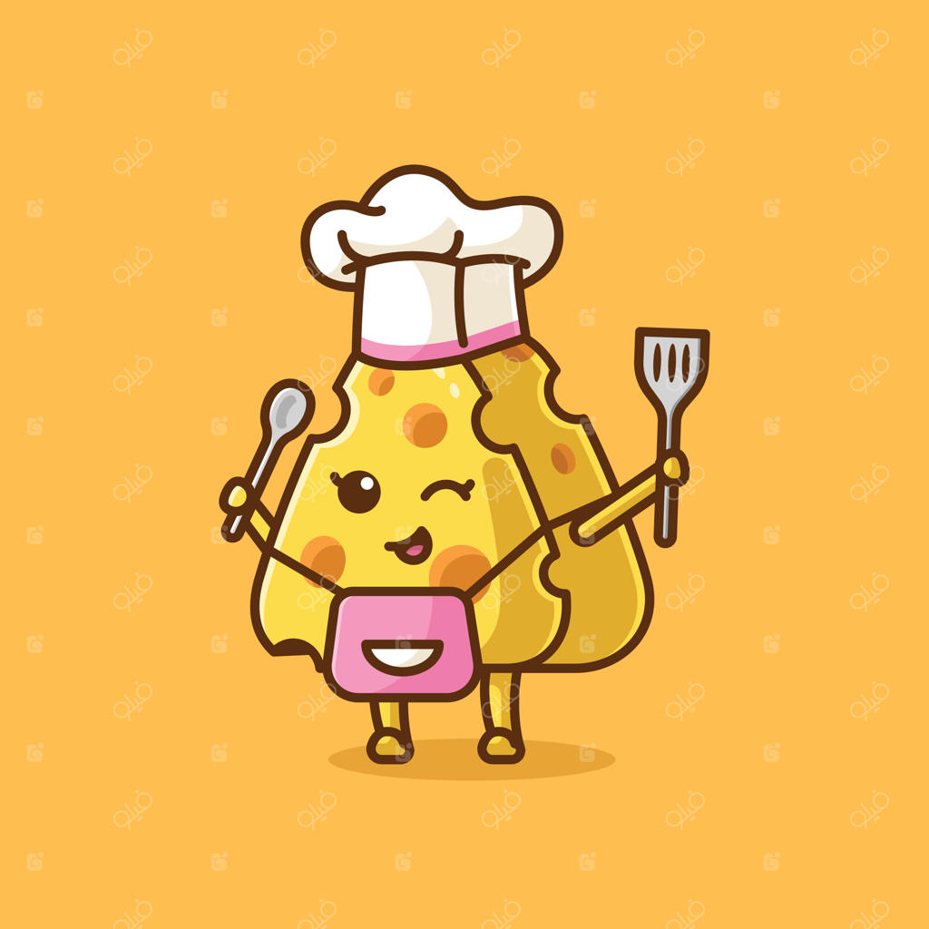 مجموعه‌ای از فعالیت‌های پنیر: تصویرسازی کارتونی سرآشپز بامزه آماده برای آشپزی