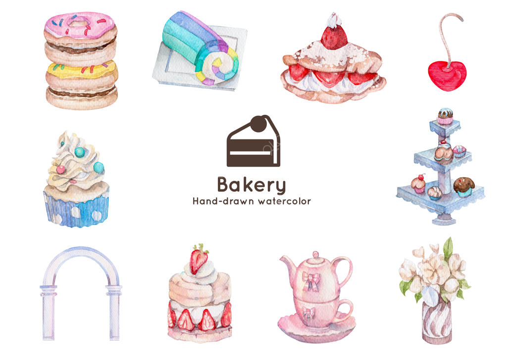 تصویرسازی آبرنگی با موضوع شیرینی و نانوایی