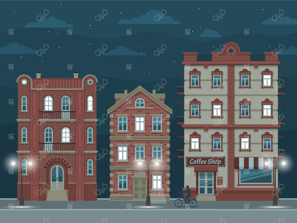 خیابانی در شب با خانه‌های قدیمی
