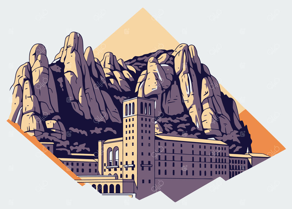 تصویرسازی هنری منظره صومعه مونتسرات، بارسلون، اسپانیا