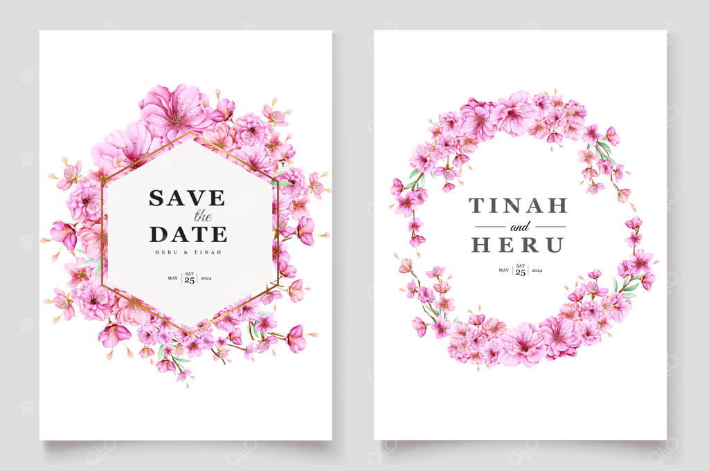 قالب کارت دعوت شکوفه‌های گیلاس زیبا