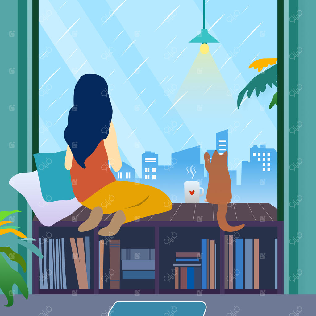 دختری که تماشاگر طبیعت در فصل بارانی است