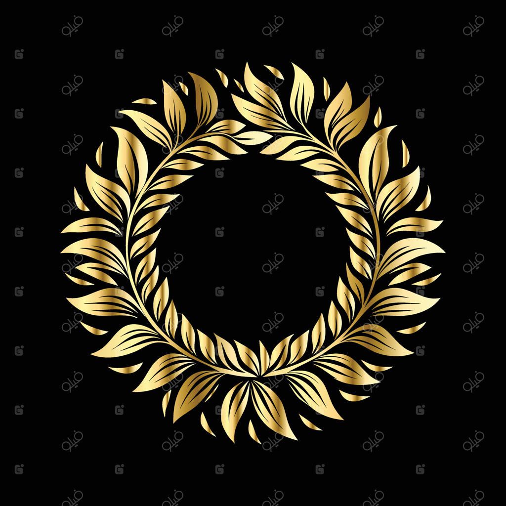 تاج برگ طلایی در پس‌زمینه سیاه: قاب طلایی قدیمی با طرح گل‌ها