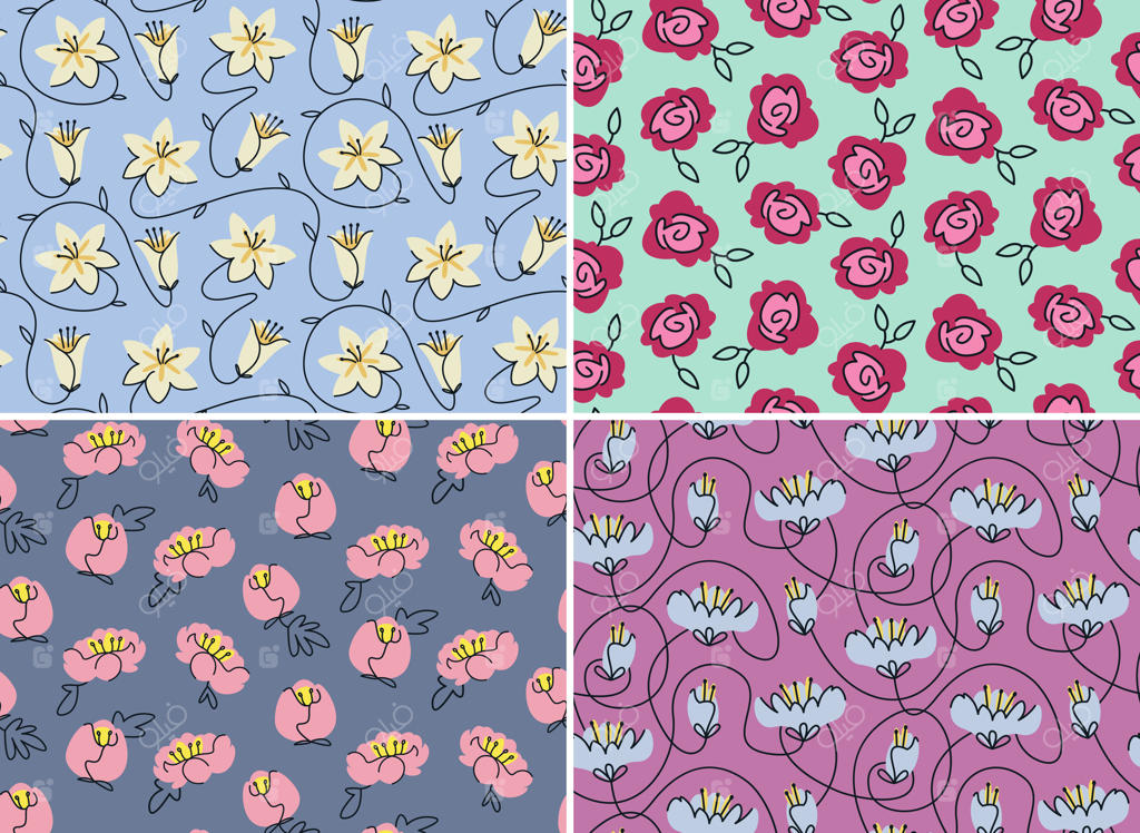 مجموعه الگوهای یکپارچه با گل‌های باغچه‌ای.