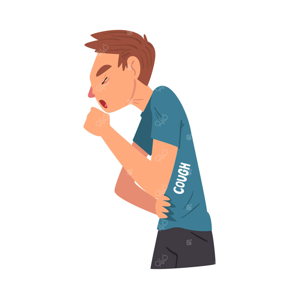 علائم سرماخوردگی: مردی با سرفه - درمان و مراقبت‌های پزشکی (تصویرسازی کارتونی)