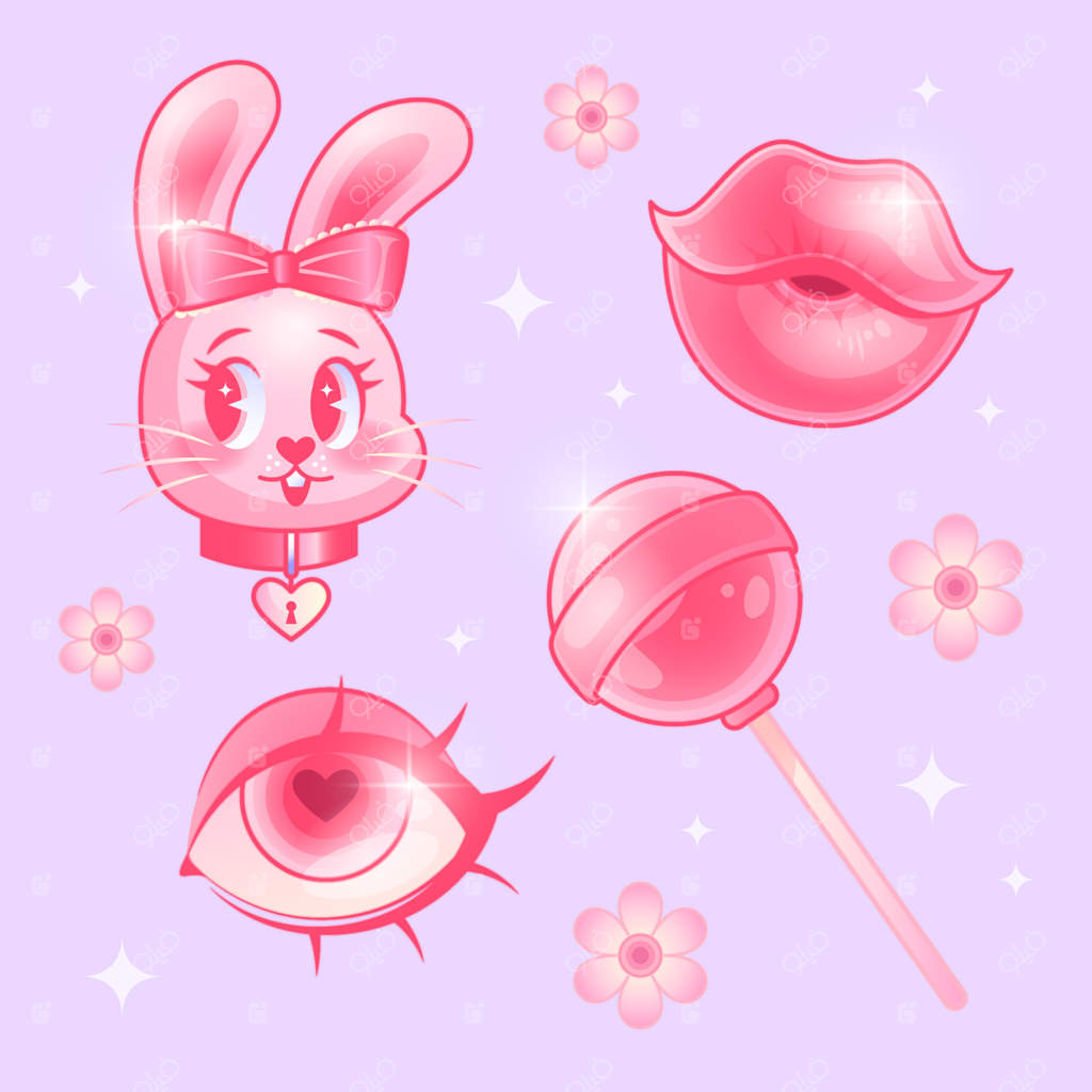 مجموعه‌ای از طرح‌های کارتونی ی2کی با افکت گرادینت و تاری