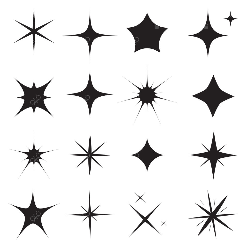 مجموعه ستاره‌های چشمک‌زن و درخشان در پس‌زمینه سفید