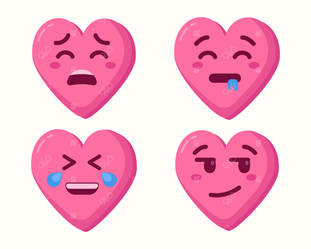 مجموعه قلب‌های کارتونی صورتی با حالت‌های مختلف جذاب