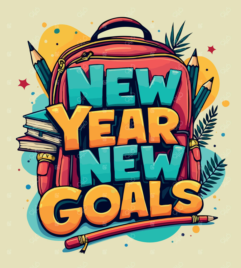 پوستر کوله‌پشتی قرمز با نوشته اهداف سال نو