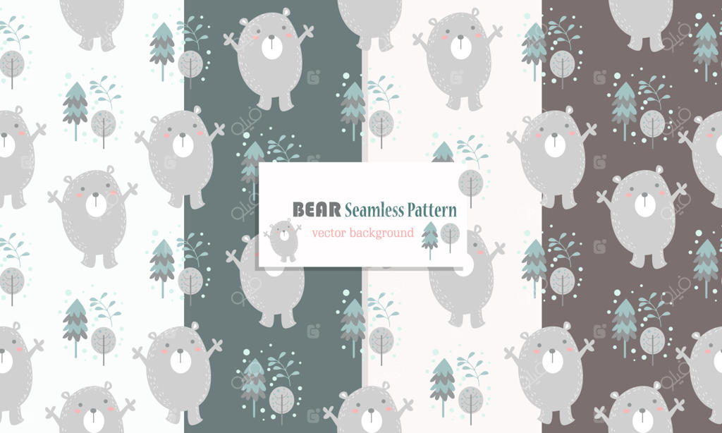 پترن یکپارچه حیوانات با طرح خرس بامزه