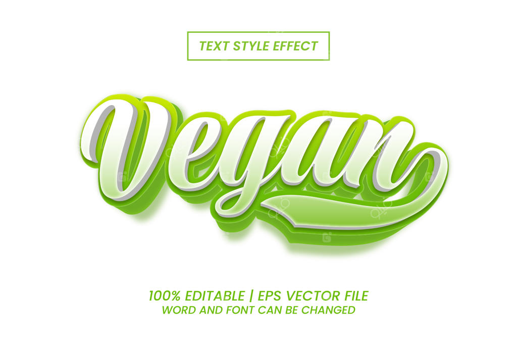 لوگوی سبز وگان با افکت متن سه‌بعدی و قابل ویرایش در سبک ساده