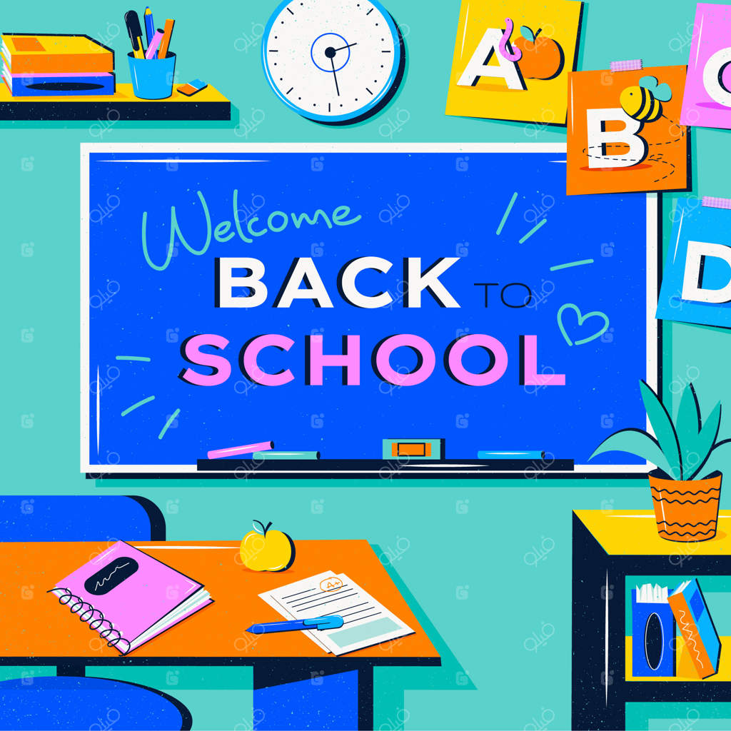 تصویرسازی ساده بازگشت به مدرسه همراه با کلاس درس