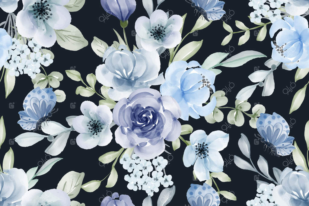 طرح یکپارچه گل آبرنگی آبی