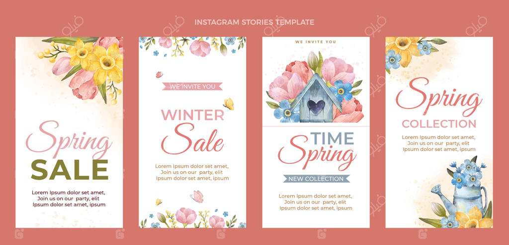 مجموعه استوری‌های اینستاگرام آبرنگی بهاری