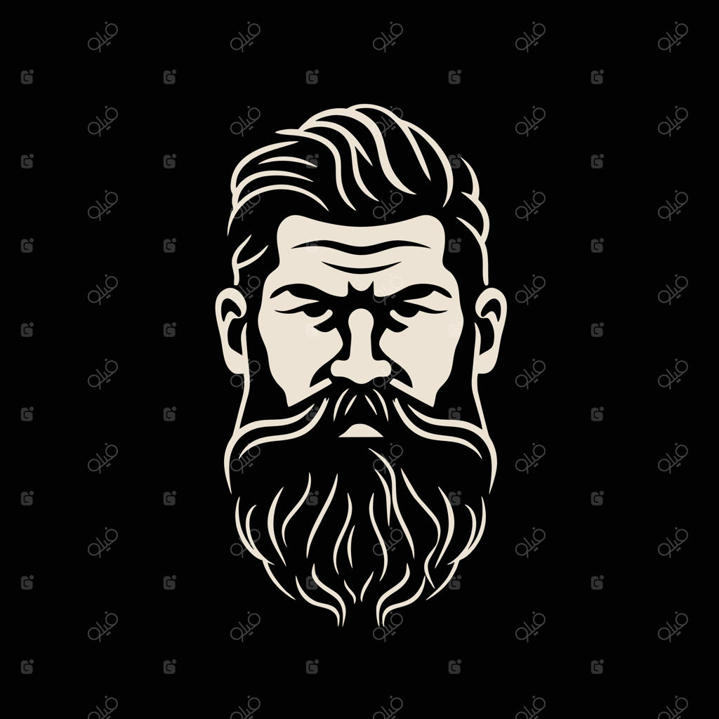لوگوی شیک آرایشگاه با تصویری از مردی با ریش و سبیل جذاب.
