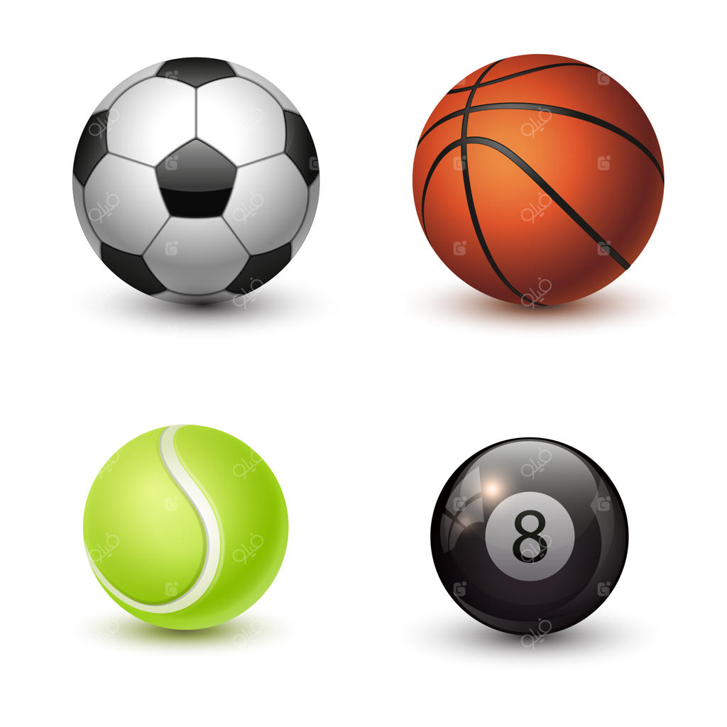 مجموعه‌ای از توپ‌های ورزشی بر روی پس‌زمینه سفید