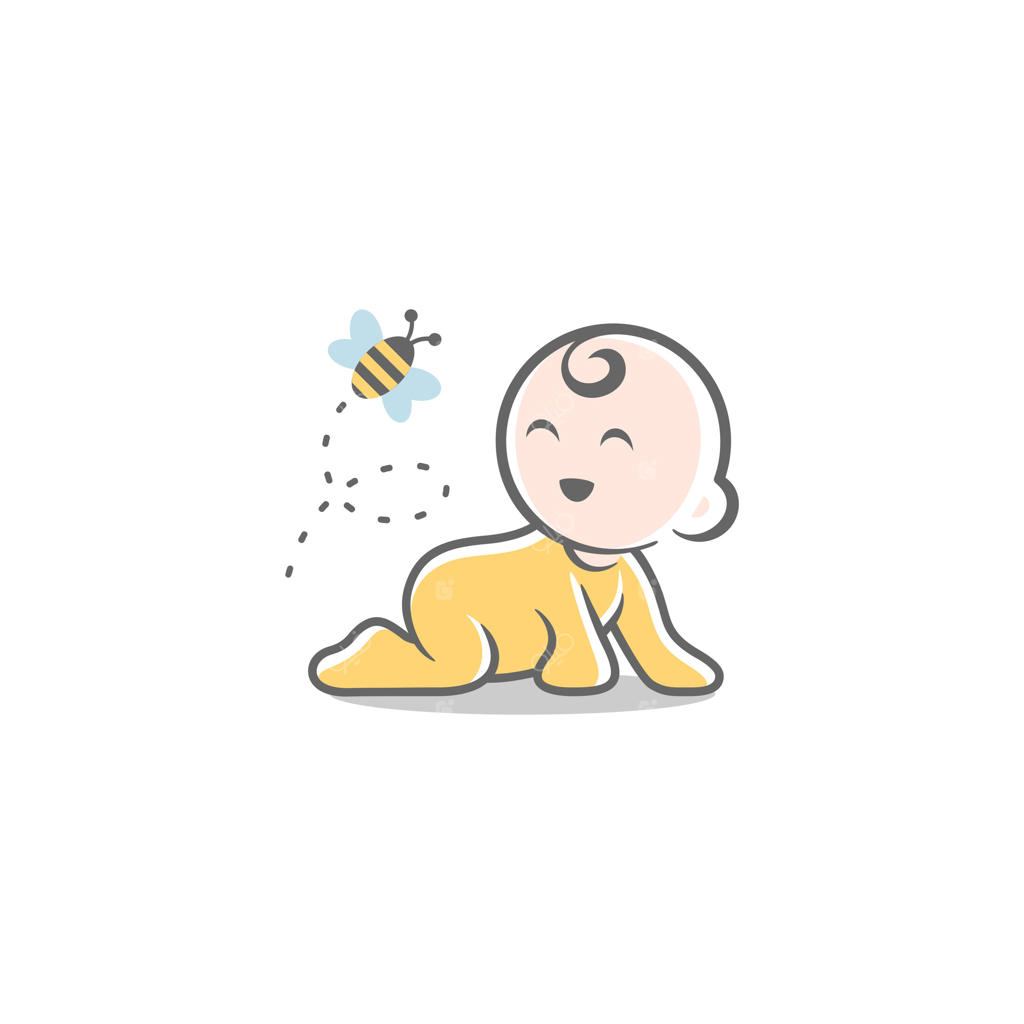 لوگوی مسکات نوزاد خوابیده، زنبور دوست‌داشتنی، تصویرسازی رویاهای شیرین و خواب نوزاد بامزه
