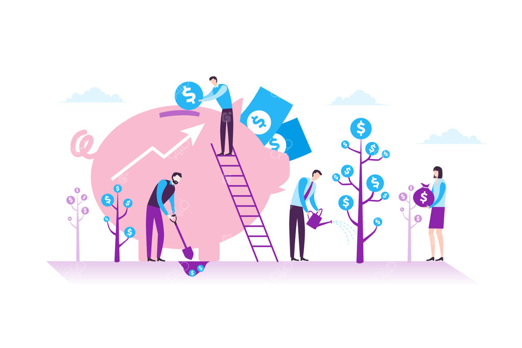 مفهوم سرمایه‌گذاری تجاری، مالی و کار گروهی در طراحی مدرن و تخت