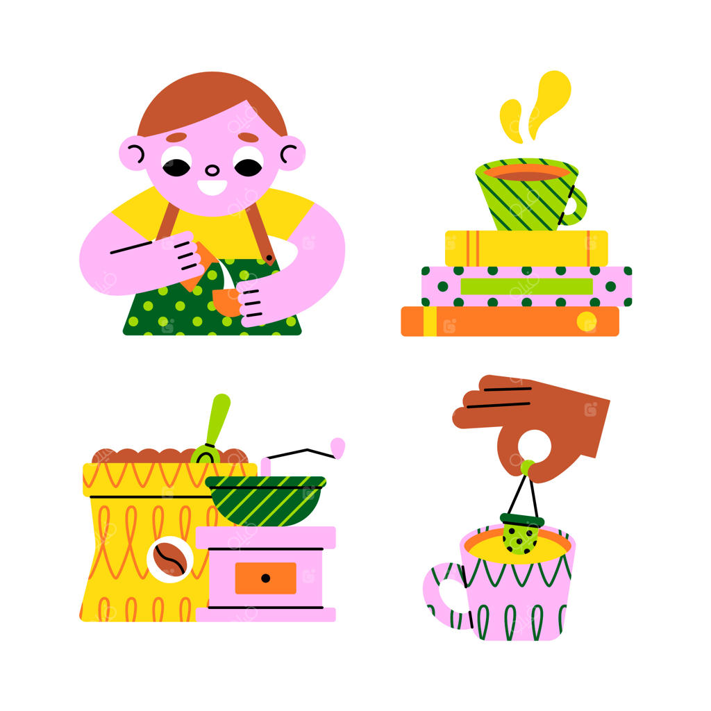 مجموعه برچسب‌های زمان قهوه و چای هماهنگی