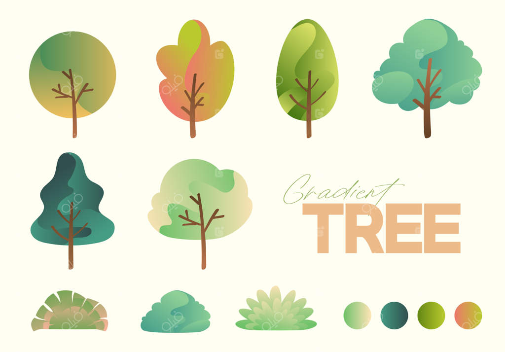 مجموعه وکتور درختان انتزاعی با گرادیانت زیبا