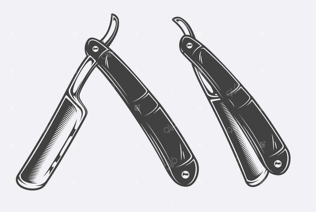 تصویر برداری از تیغ صورت تراشی روی پس‌زمینه سفید، باز و بسته