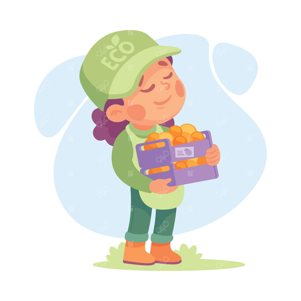 دختر باغبان جعبه میوه را به عنوان تصویر حرفه کودک نگه می‌دارد