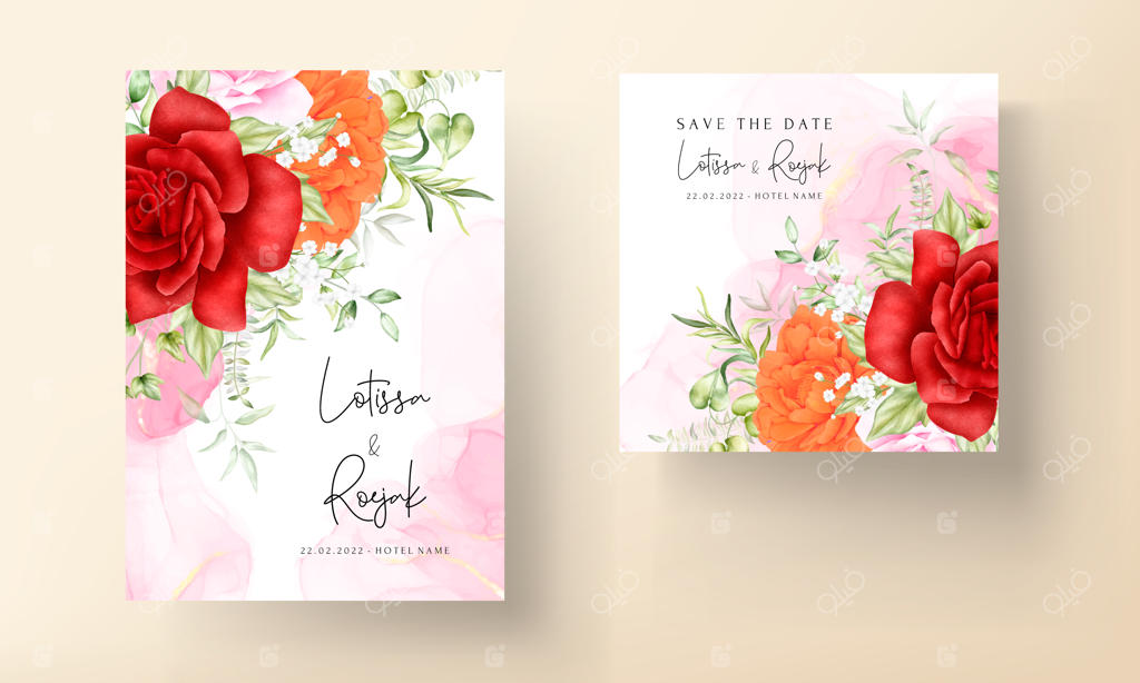 مجموعه کارت عروسی گلدار زیبا با آبرنگ