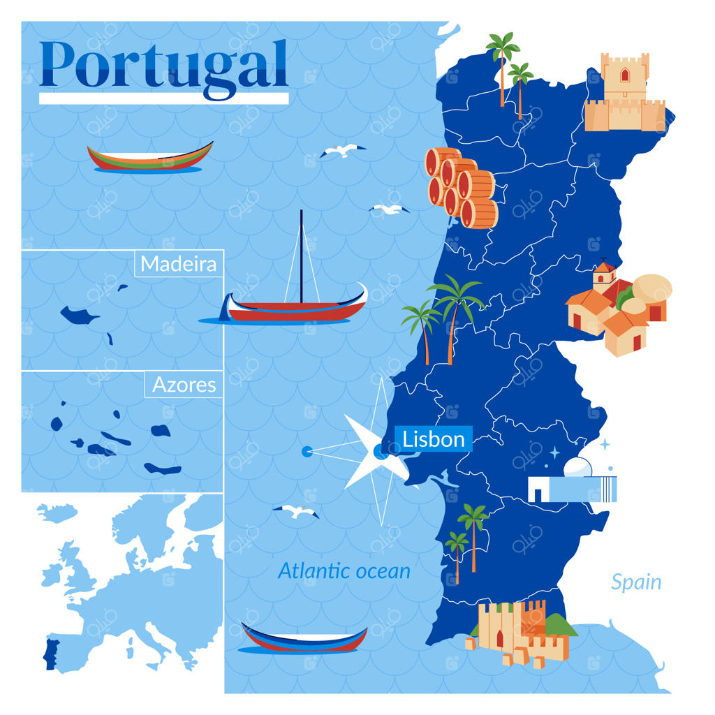 تصویر نقشه دست‌کشیده پرتغال