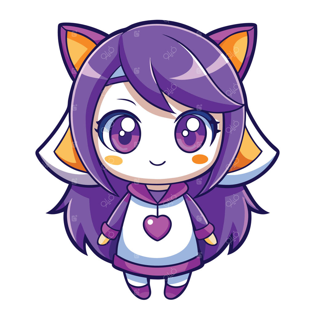 شخصیت کارتونی با موهای بنفش و قلب