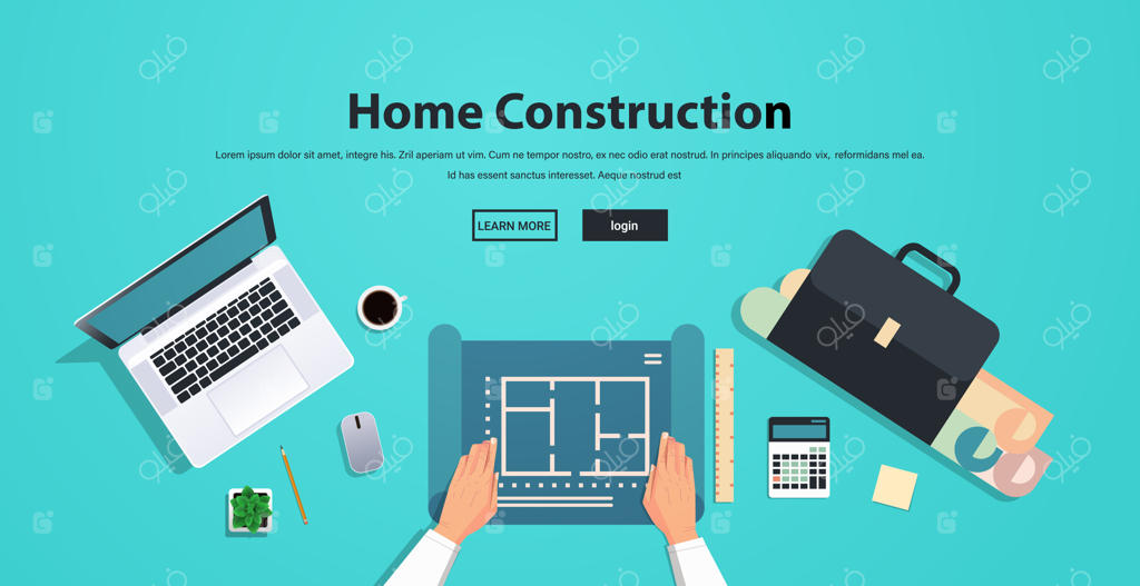 معمار مشغول به طراحی نقشه‌های ساخت‌وساز ساختمان‌ها - نمای بالا از محل کار