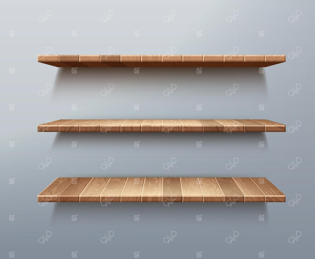 مجموعه واقع‌گرایانه قفسه‌های چوبی خالی