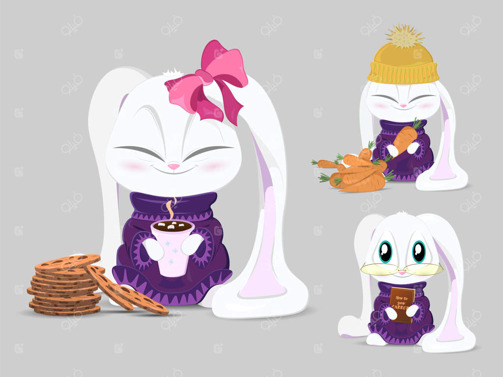 ست خرگوش بامزه: طراحی چاپ خرگوش برای تی‌شرت کودکان.