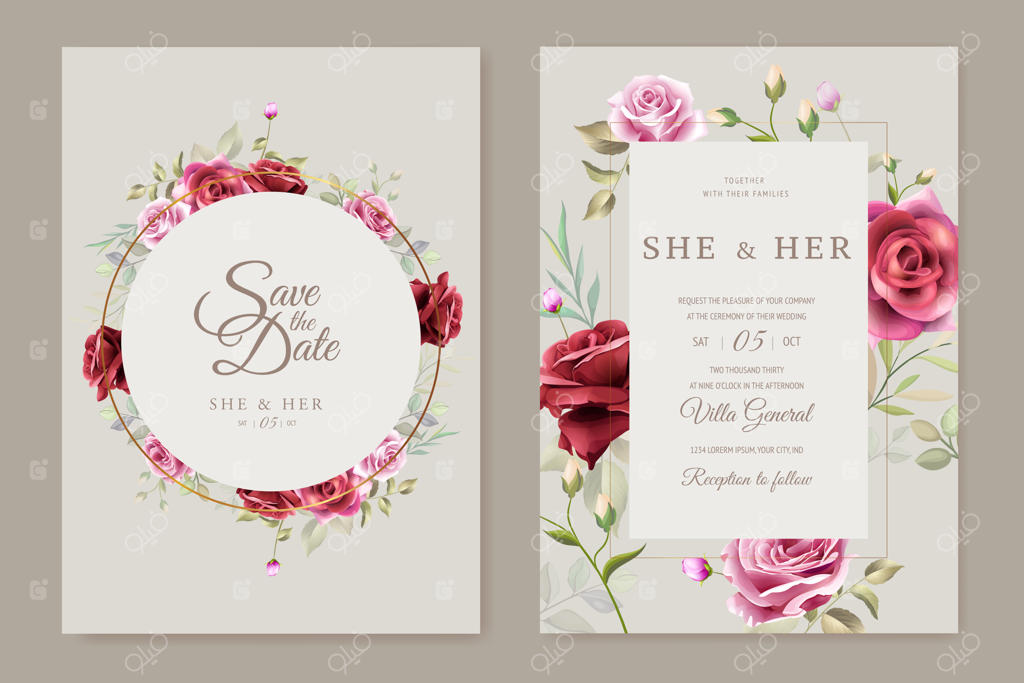 قالب کارت عروسی با تاج گل زیبا