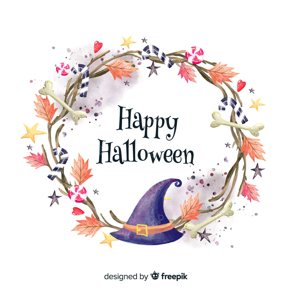 پس‌زمینه رنگارنگ هالووین با کلاه جادوگر آبرنگی