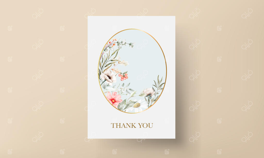 طراحی قالب کارت دعوت عروسی با گل‌های آبرنگی ظریف و شکیل