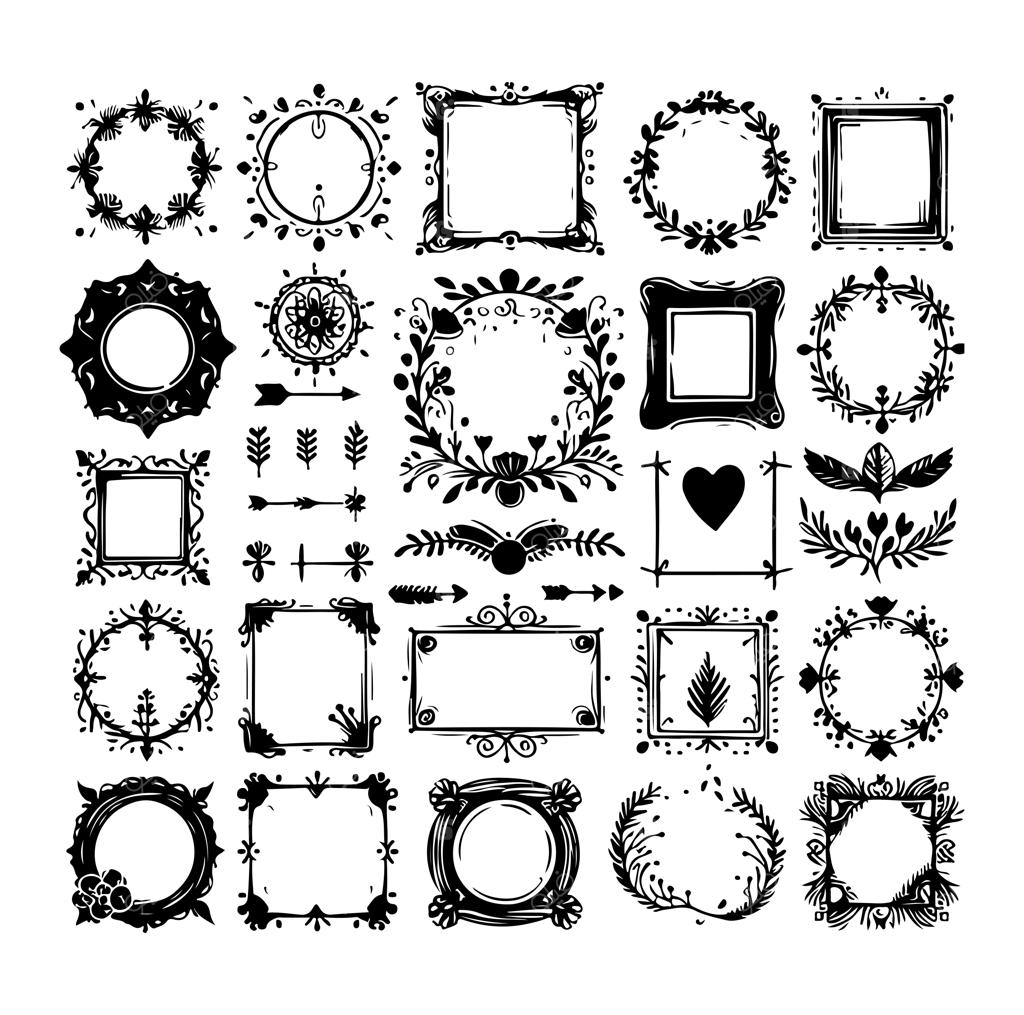 تصویرسازی وکتور از مجموعه قاب‌های دست‌کشیده به سبک سیلوئت