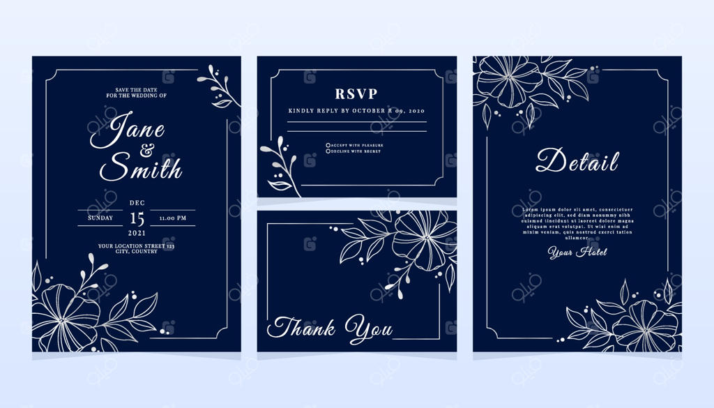 مجموعه کارت دعوت عروسی با طراحی گل‌های شیک