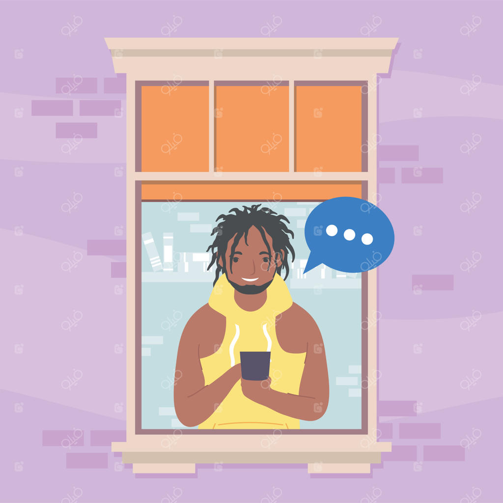 مرد سیاه‌پوست با گوشی هوشمند کنار پنجره