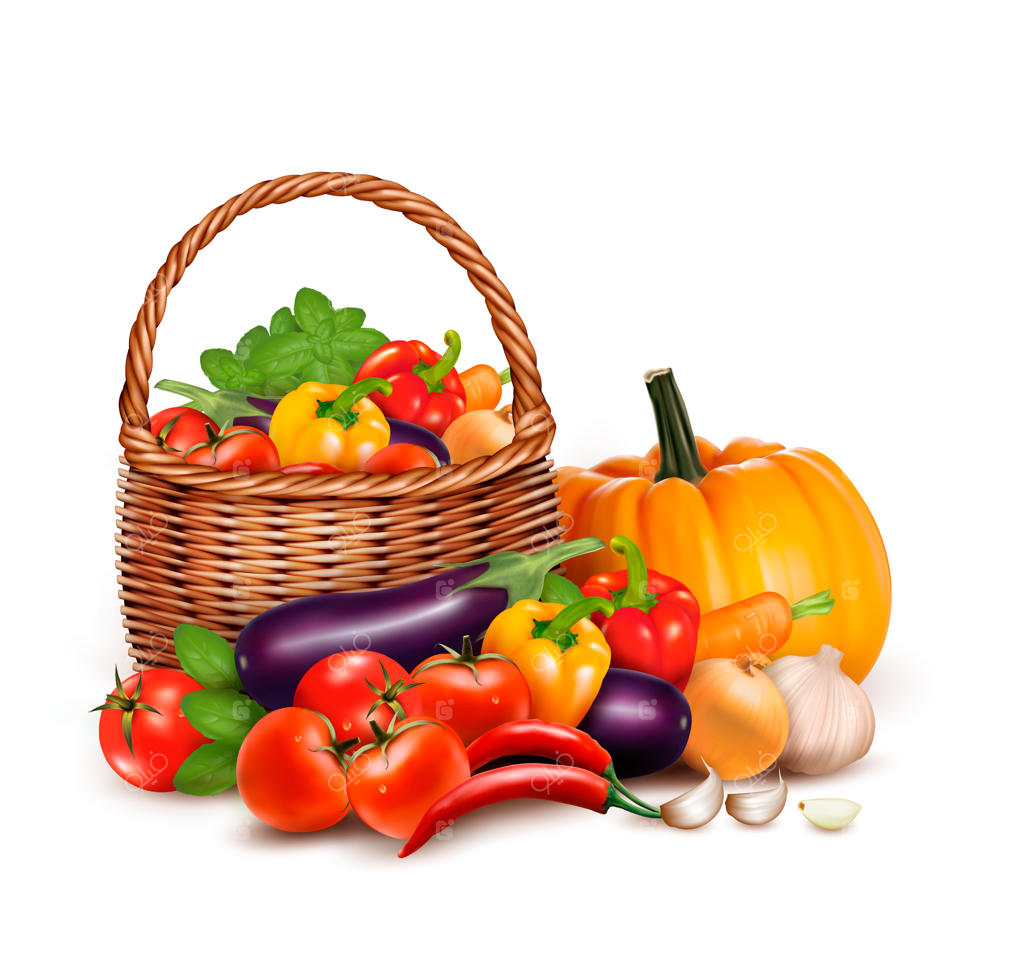 سبدی پر از سبزیجات تازه.