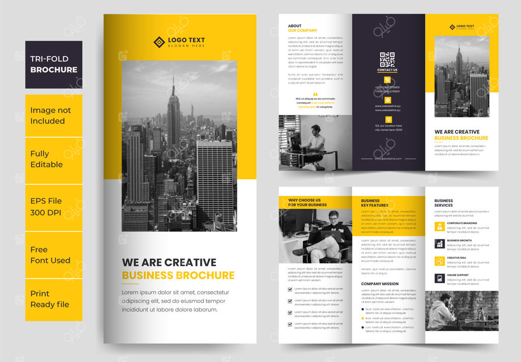 قالب طراحی بروشور سه لت شرکتی و تجاری با رنگ زرد